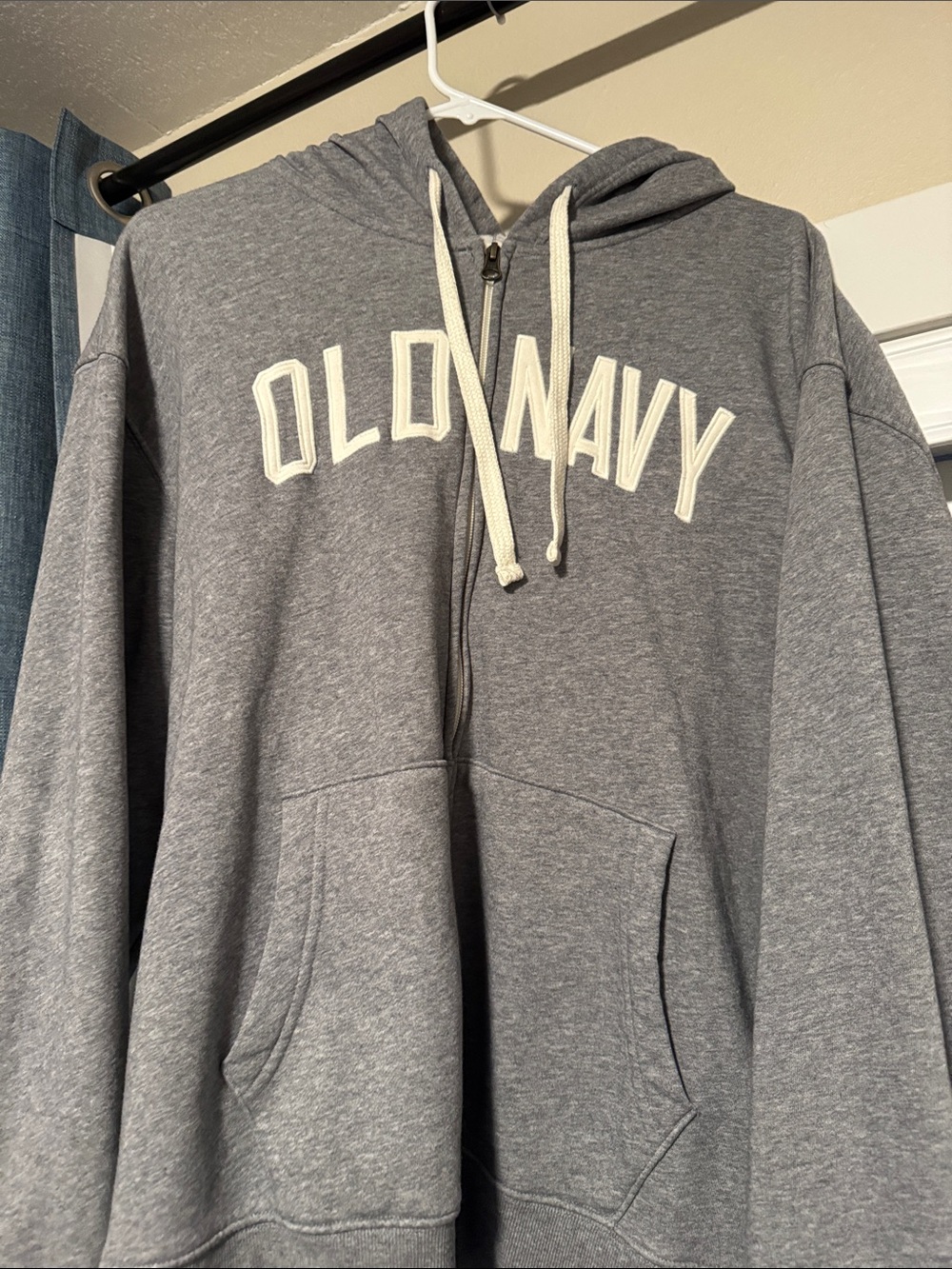 Old Navy Men's Heather Gray Zip-Up Hoodie with Ivory Logo